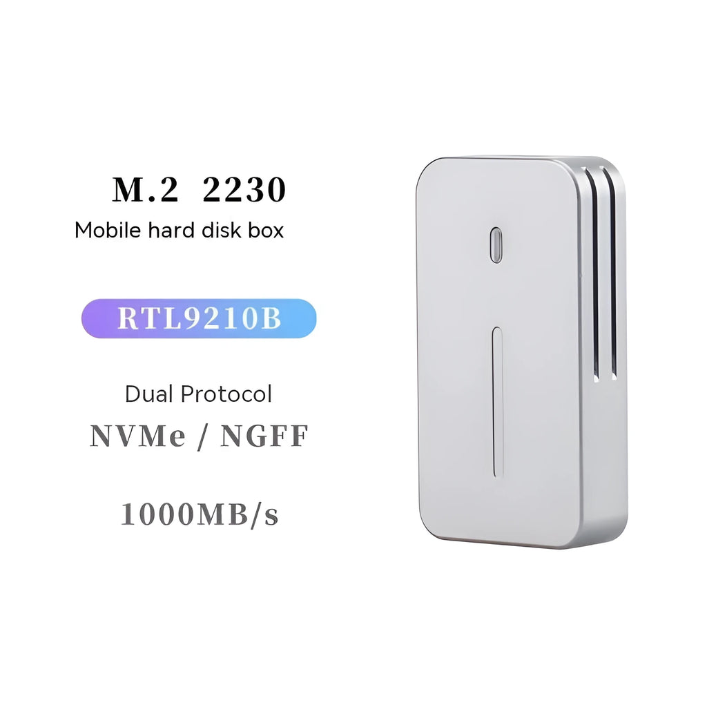 Aluminium external SSD enclosure for NVMe and NGFF solid-state drives with dual protocol support