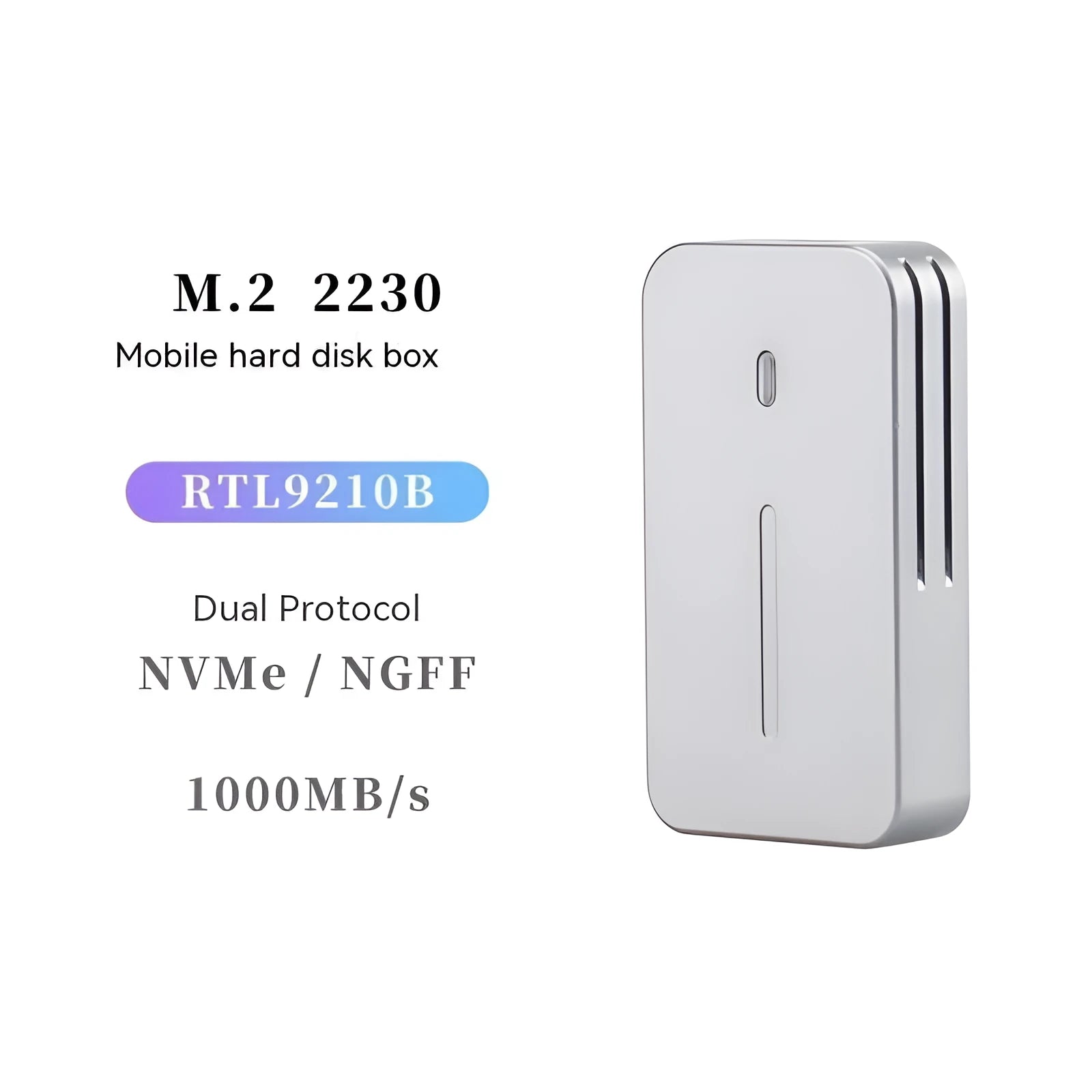 Aluminium external SSD enclosure for NVMe and NGFF solid-state drives with dual protocol support