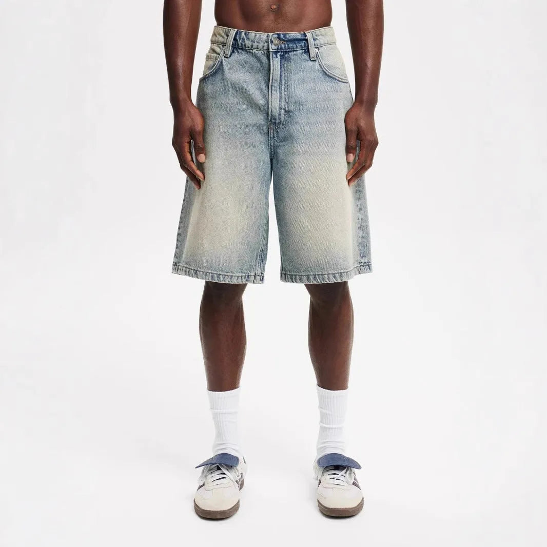 Men's loose straight leg jeans in light cotton denim available in black, grey and light blue colours