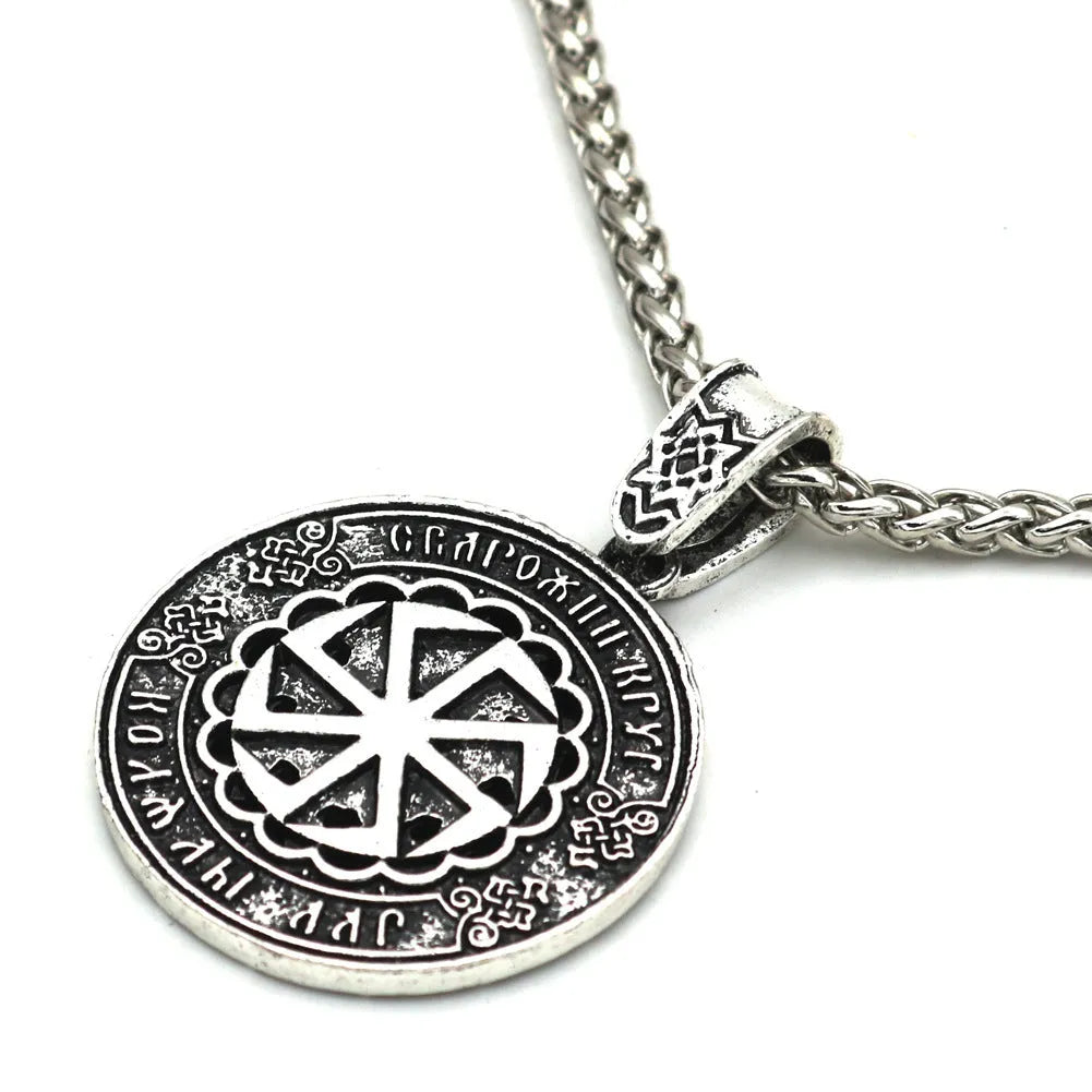 Lunavin necklace with Nordic text pendant in antique silver or bronze on adjustable leather rope or snake bones chain