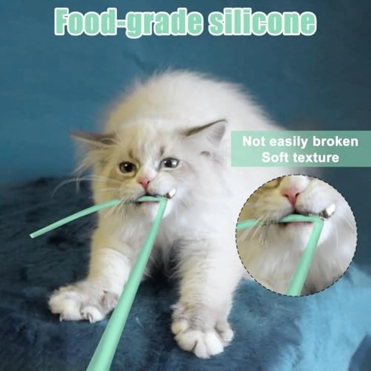 Green electronic cat wand toy with swinging silicone tails for automatic interactive pet play