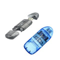 Transparent USB card reader with LED light showing SD and MS card slots
