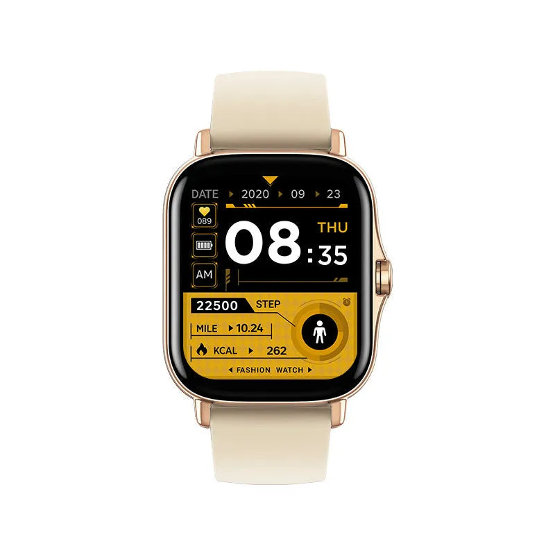 GT20 smartwatch with black alloy case and silicone band showing touch screen display