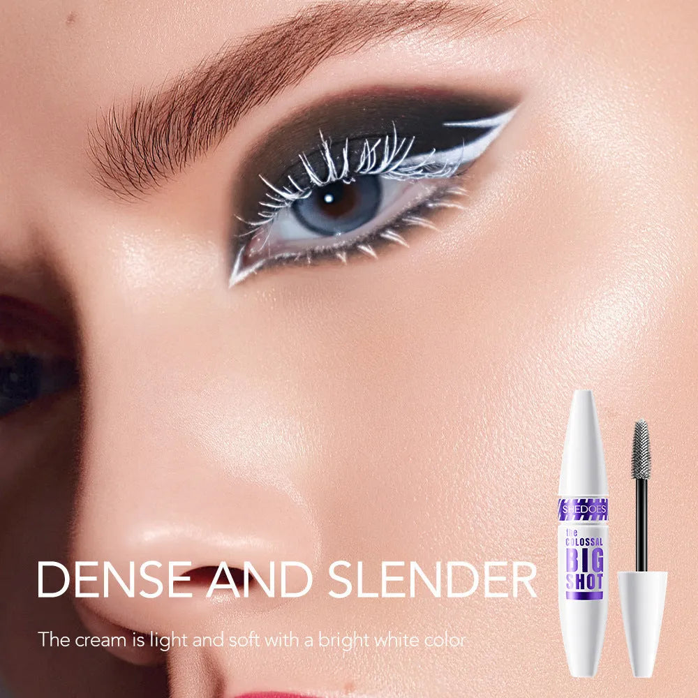 White waterproof mascara tube with 10ml content for lasting lash curling and shaping