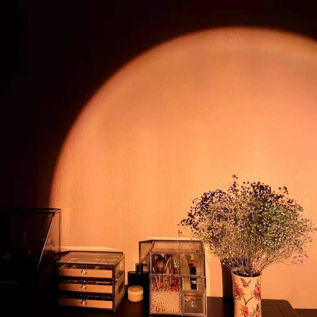 Red rainbow sunset projection lamp with USB cable and push button control