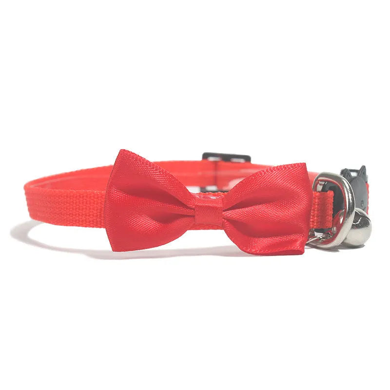 Adjustable nylon cat bow collar with bell in striped pattern, multiple colour options