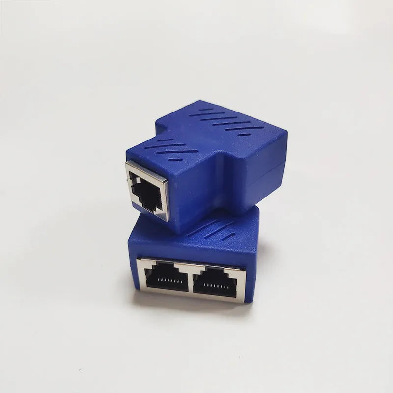RJ45 network tee splitter adapter in white, yellow, red, blue, or black with 2PCS packaging