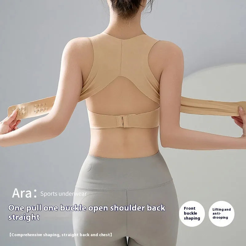 Women's cross back shaping bra with front buckle closure for yoga and exercise wear