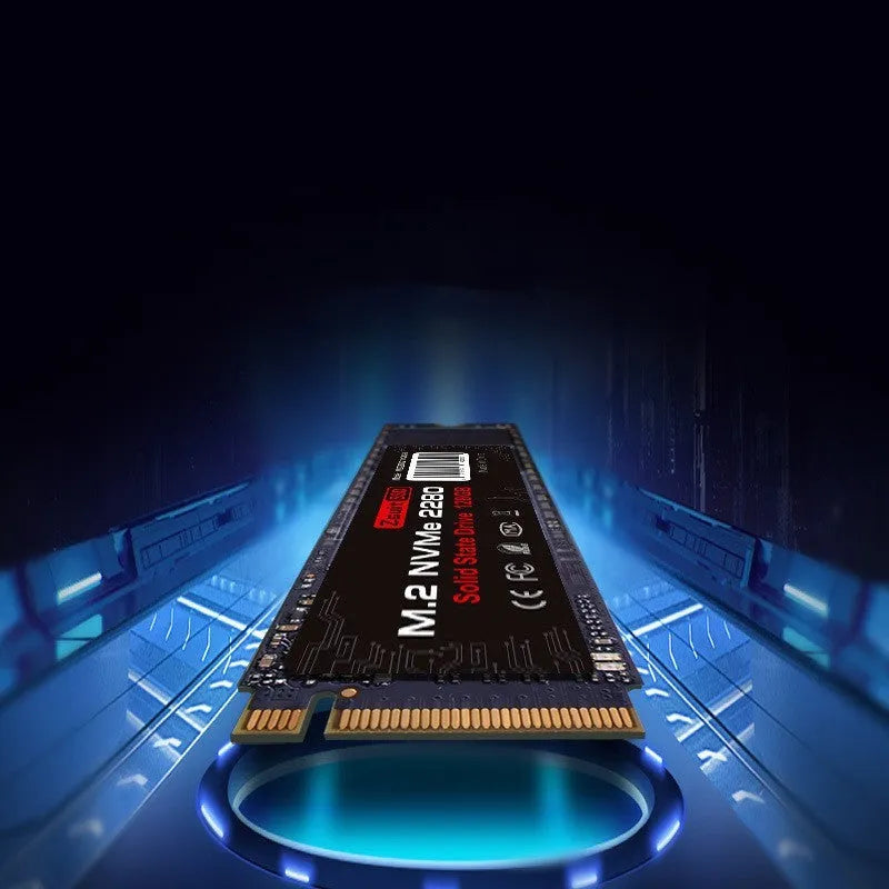 Red metal M.2 NVMe 2280 SSD 128GB with PCIe 3.0/4.0 support on white background