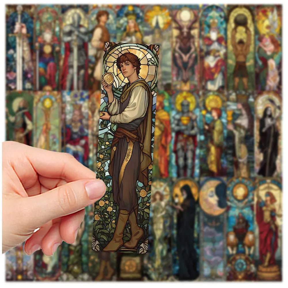 Set of 30 painted glass tarot bookmarks with paper construction and homemade cute style designs