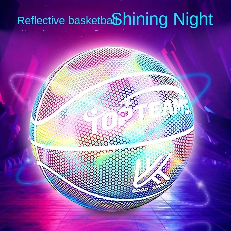 Holographic luminous reflective basketball size 7 in chroma and white colours