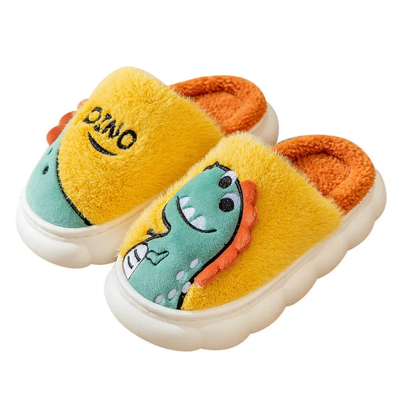 Cotton plush slippers in dinosaur colours for indoor couple wear