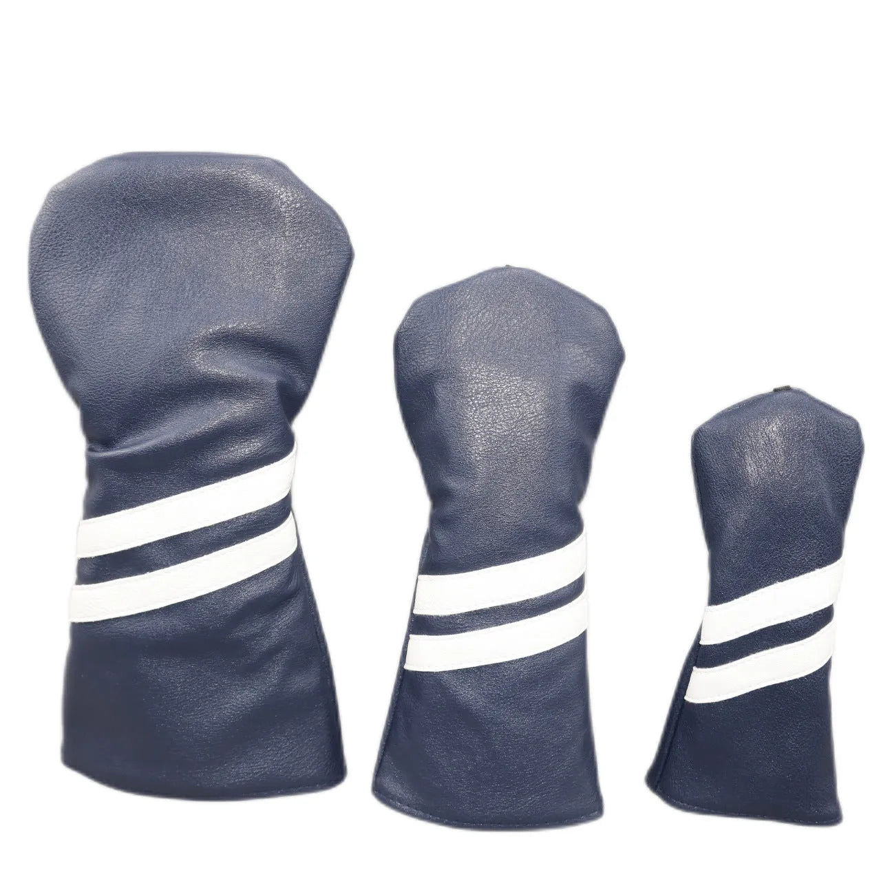 Golf club head cover with two oblique stripes in blue colour showing size dimensions