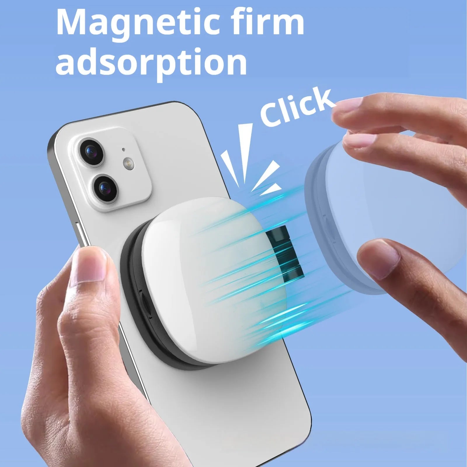 Mini portable mobile phone fill light with magnetic holder showing three colour temperature settings