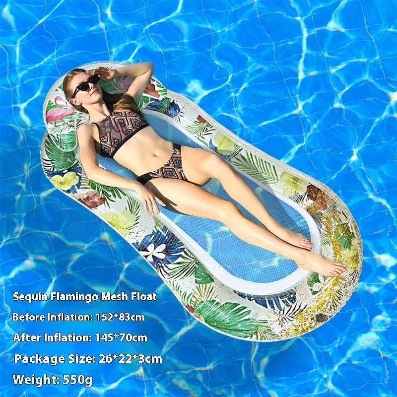 PVC inflatable floating row pool float in a choice of colours and designs including watermelon and flamingo.