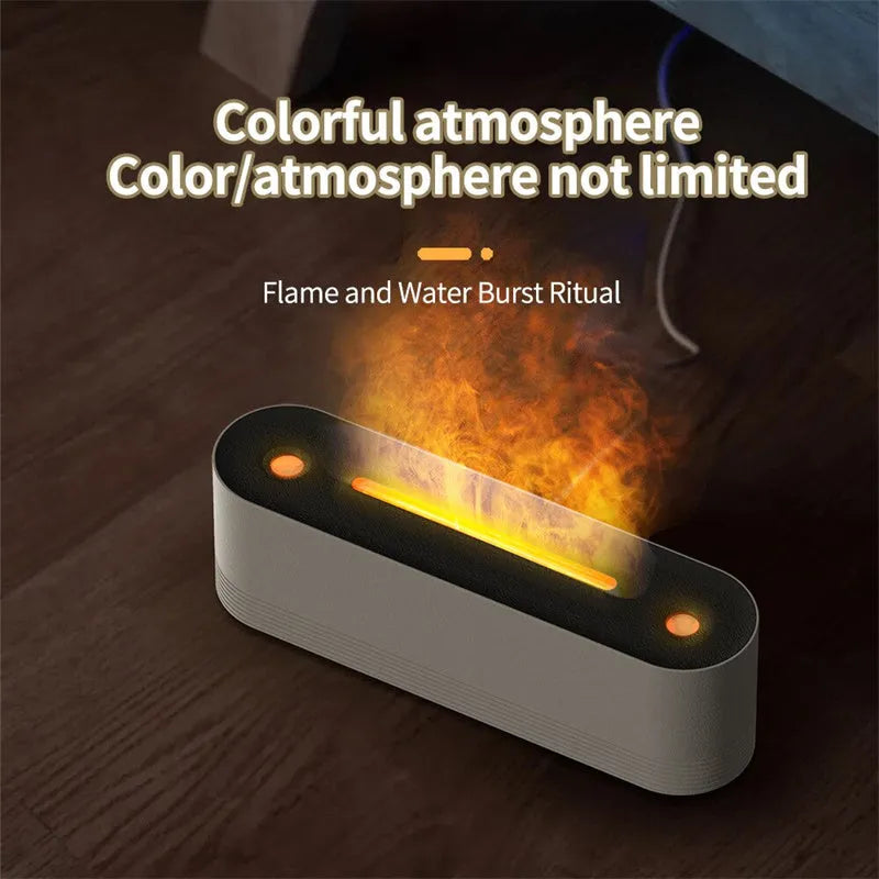 Black or white Flame Air ultrasonic humidifier and aroma diffuser with 7-colour LED lights on.