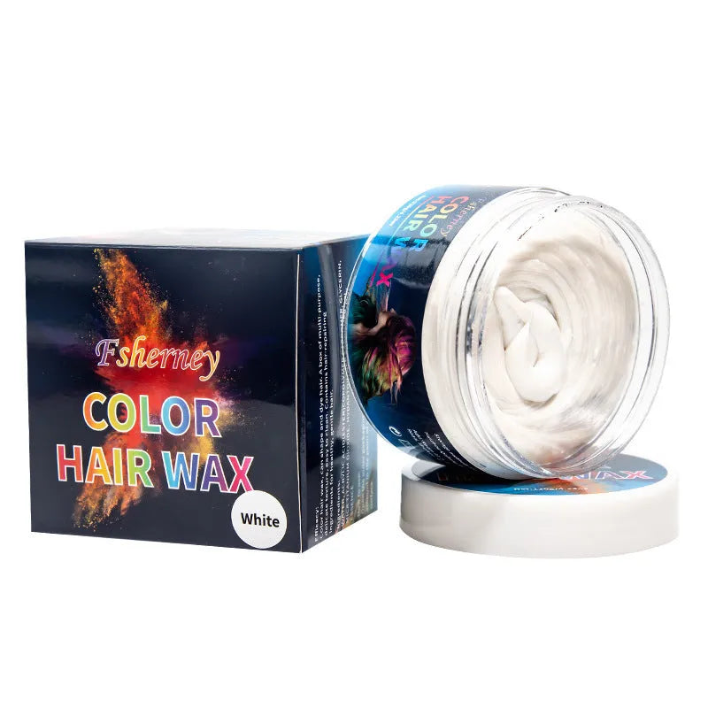 120g hair styling clay available in nine colours including white, blue, green, purple, and granny grey