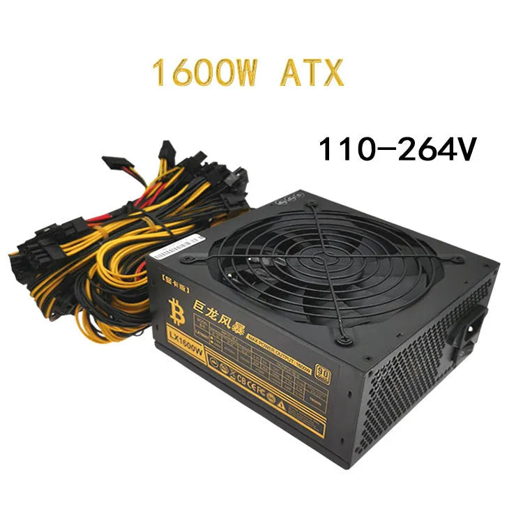 Black 110V server power supply unit with multiple cable connectors for high-wattage computer systems