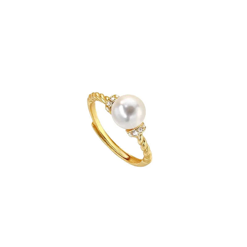 Copper geometric pearl ring with antique twist adjustable sizing