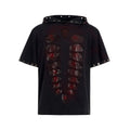 Black men's hooded short-sleeved t-shirt with sequin detailing and loose-fit design
