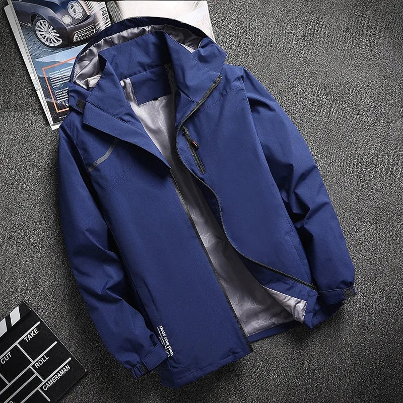 Lightweight waterproof hooded jacket in polyester loose fit, available in multiple colours for spring autumn outdoor wear