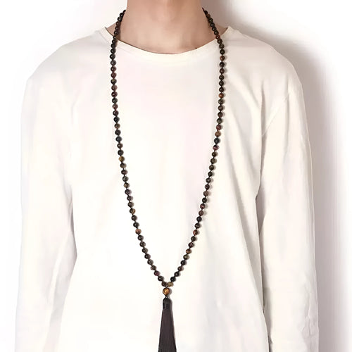 95-100cm agate tassel necklace with geometric pattern and mixed stone beads including amethyst and lapis lazuli