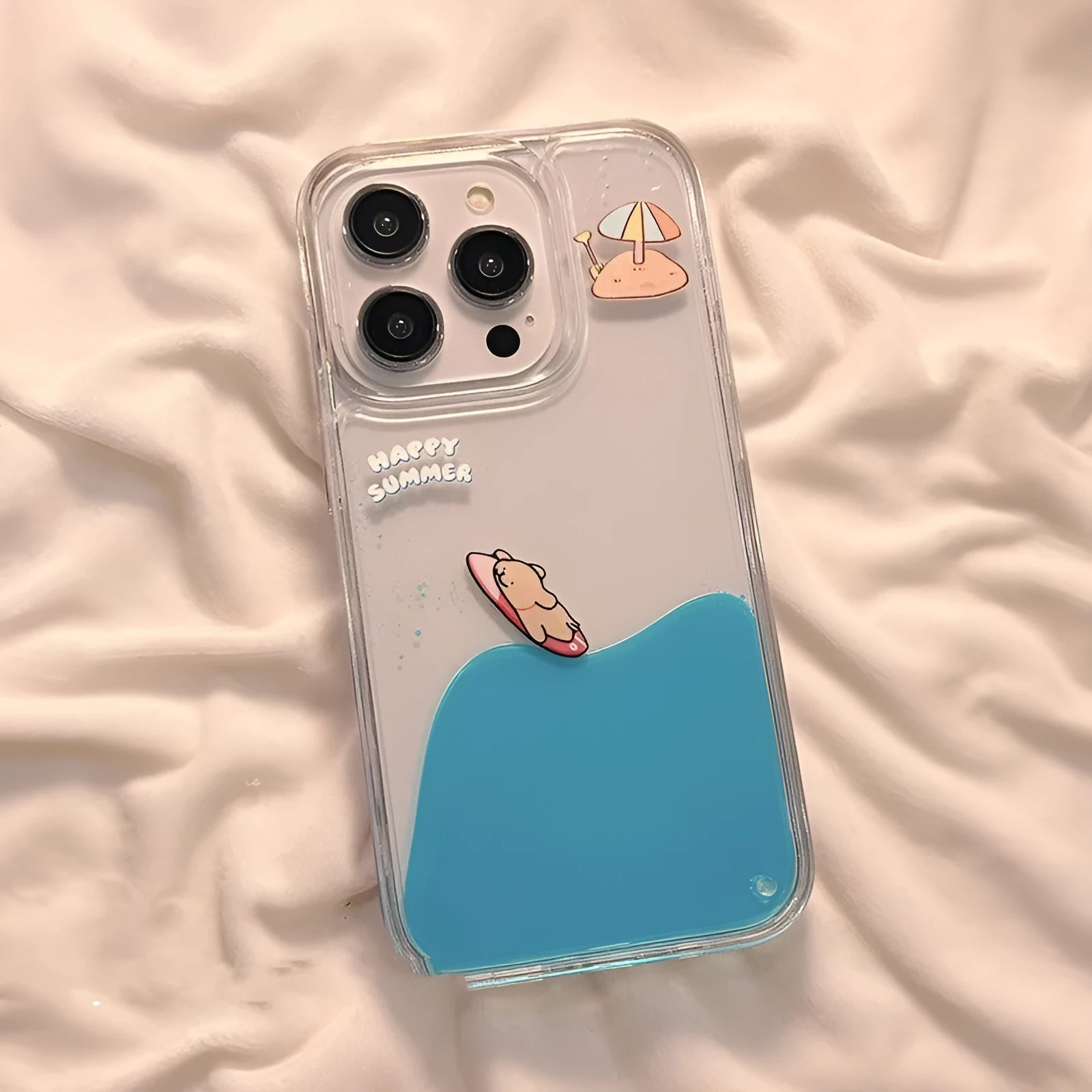 Cute animal surfing brown puppy TPU phone case for iPhone 14 Pro Max, drop-resistant protective cover
