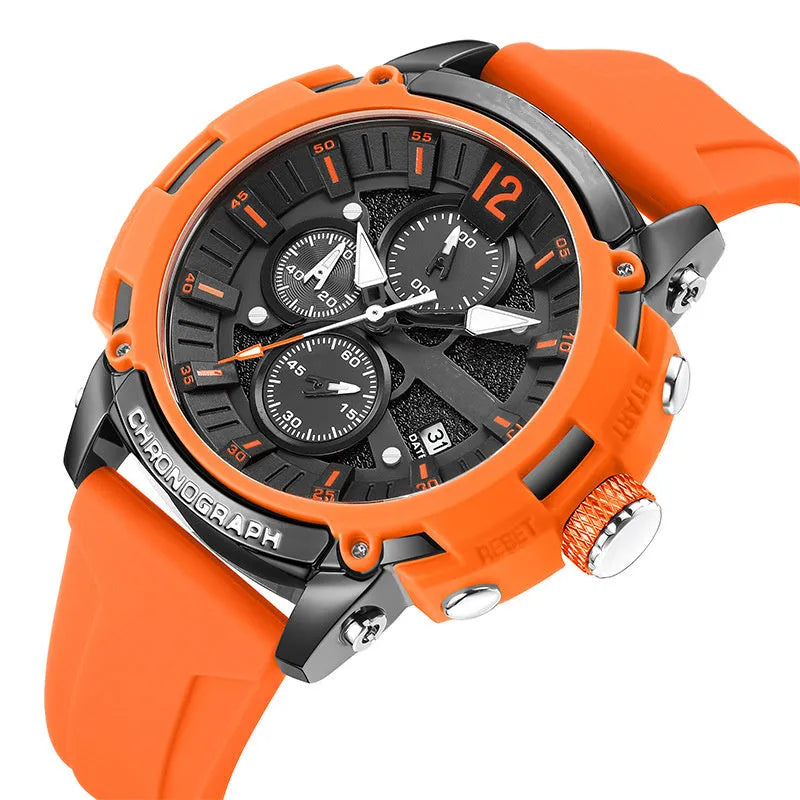 Men's waterproof watch with luminous dial, calendar display and 51mm case in multiple colour options