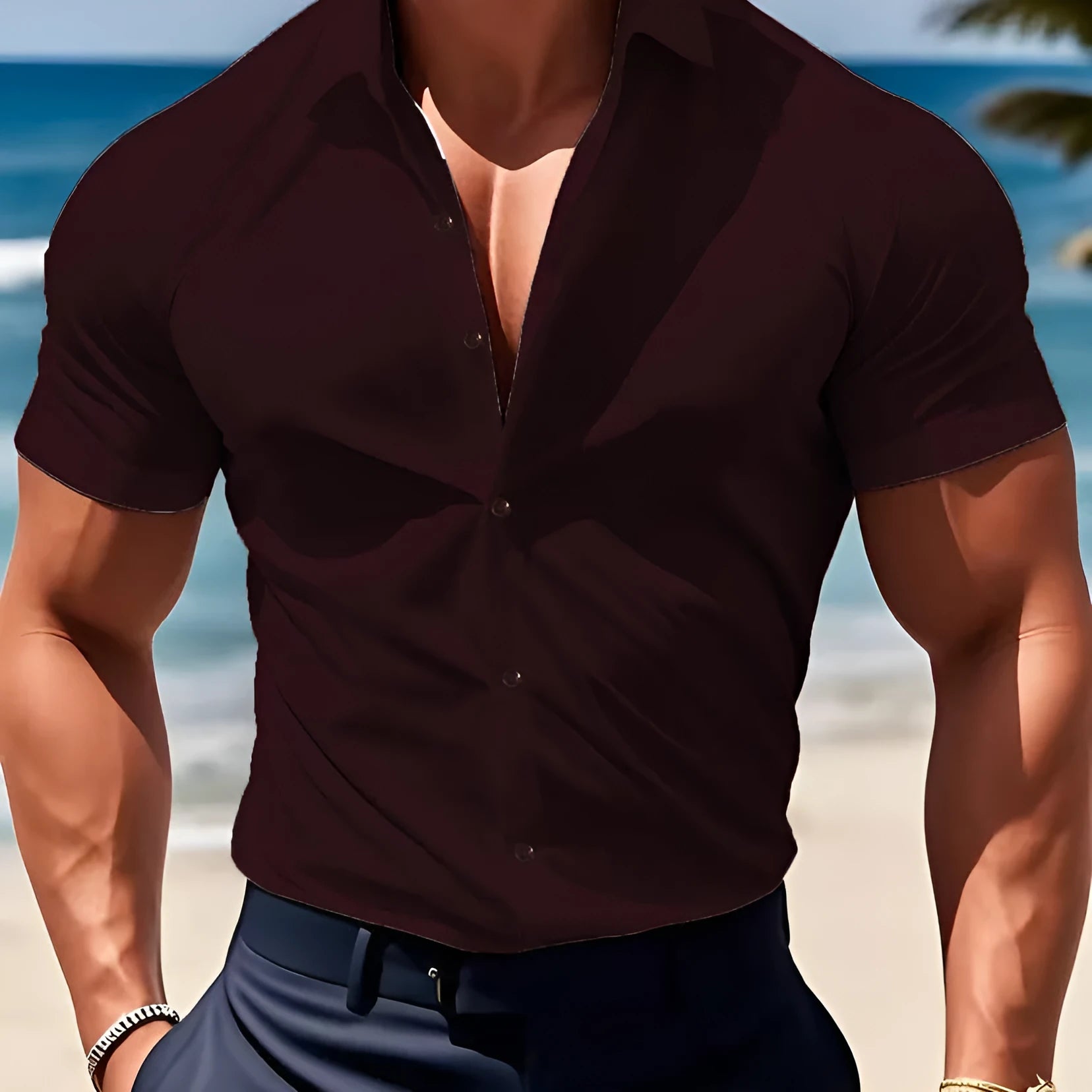 Men's short sleeve printed collar casual shirt in cardigan style, shown in multiple colour options.