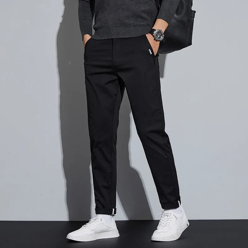 Combed cotton light business casual trousers for men in dark gray, mid-waist style