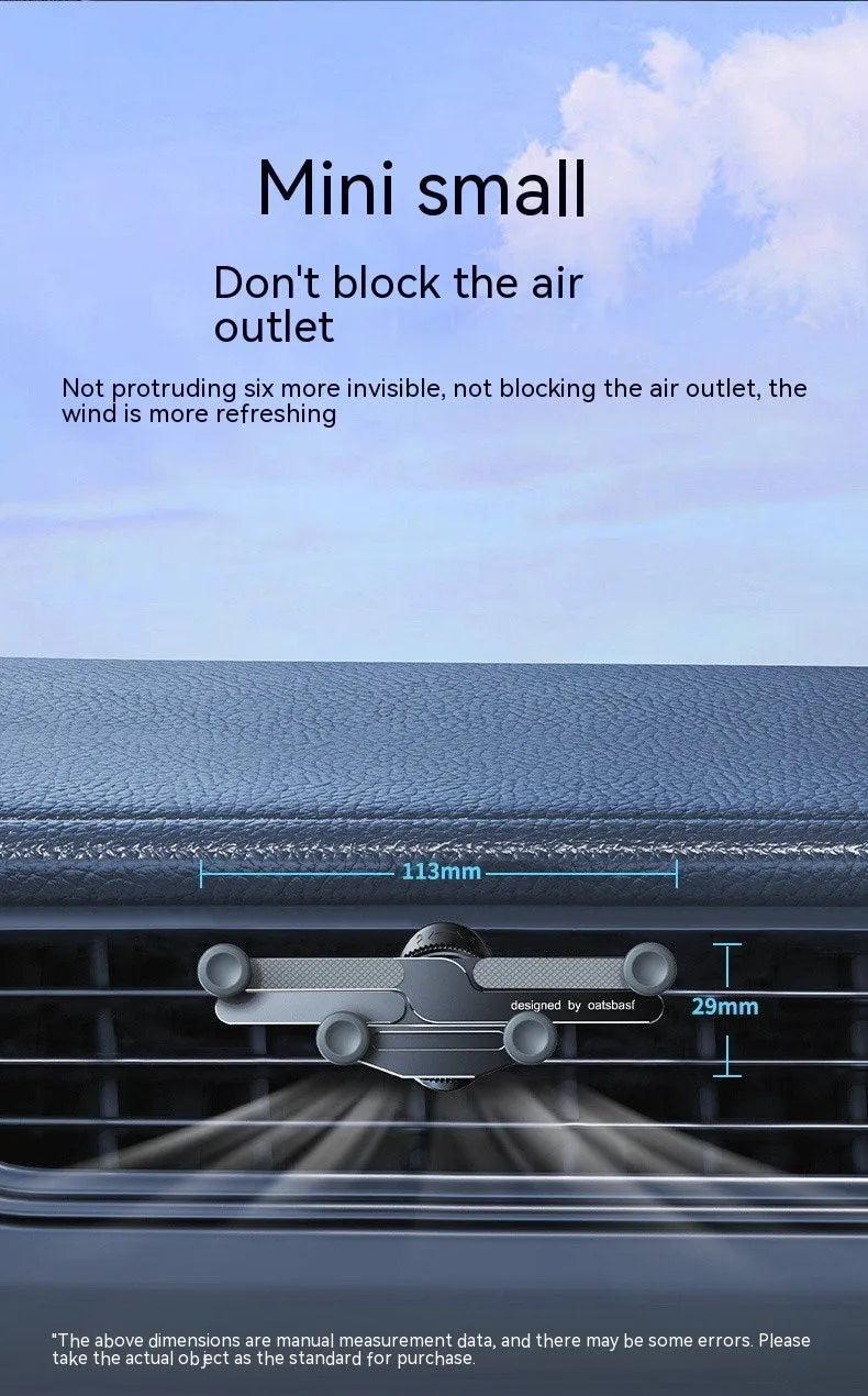 Aluminium alloy magnetic car phone holder in black, showing clip-on air vent mount and adhesive dashboard version.