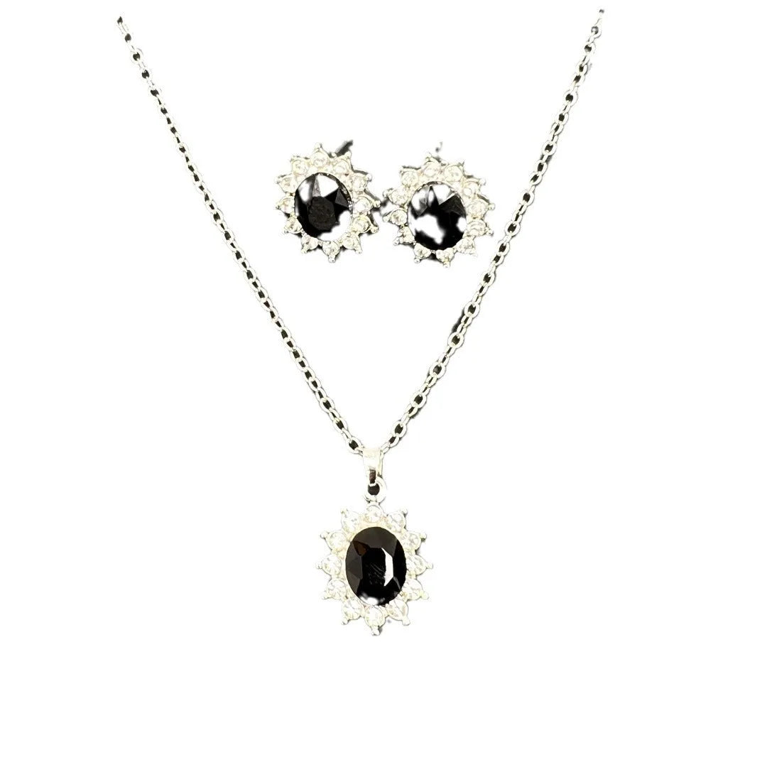 Sunflower-themed zircon necklace and matching ear stud set in alloy with electroplated finish