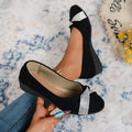 Black women's casual slip-on shoes with rhinestone decoration, round toe, and chunky heel