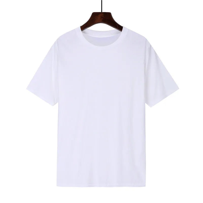 Men's black loose-fit short-sleeve cotton T-shirt with a print, laid flat.