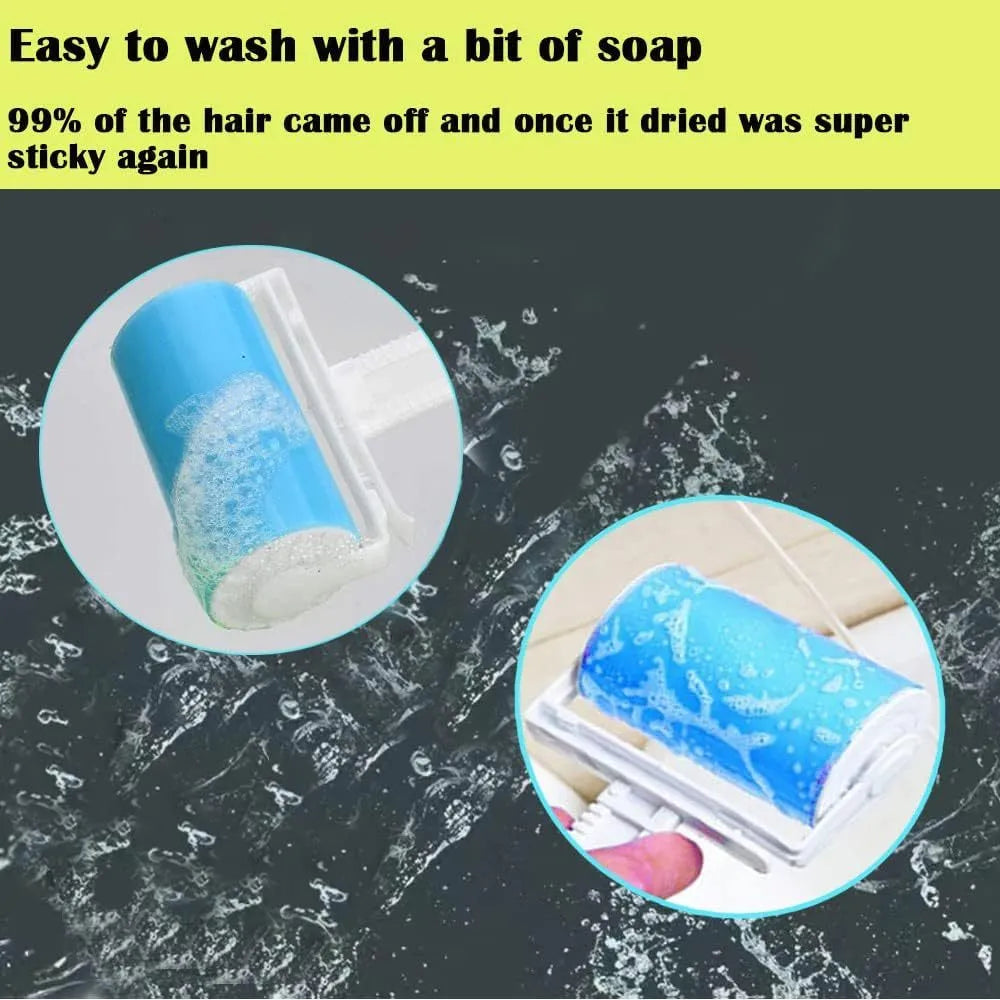 Washable reusable lint roller with protective cover for removing pet hair from clothes and fabrics