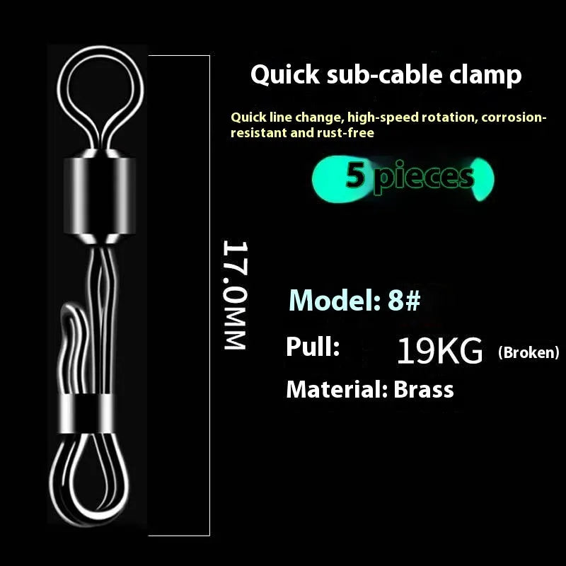 Quick change brass barrel swivel fishing tackle with 8-word ring for fast line changes
