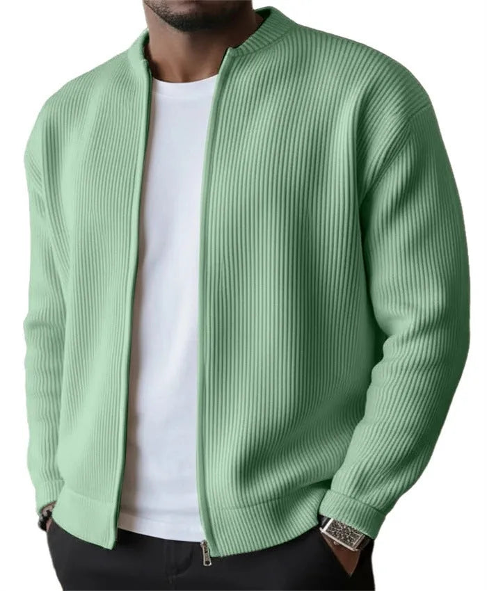 Men's casual sweater-style jacket in solid colour, made from polyester fabric, shown in a front view