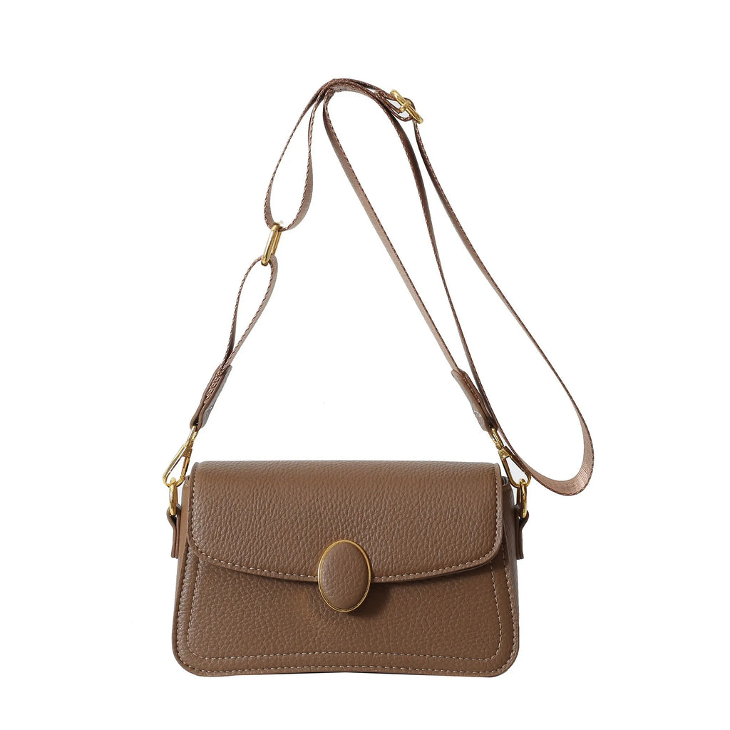 Fashion small square bag with wide shoulder strap in horizontal shape, PU material, khaki colour