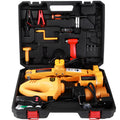 Yellow car electric jack set with hydraulic lift and electric wrench for vehicle tyre changes