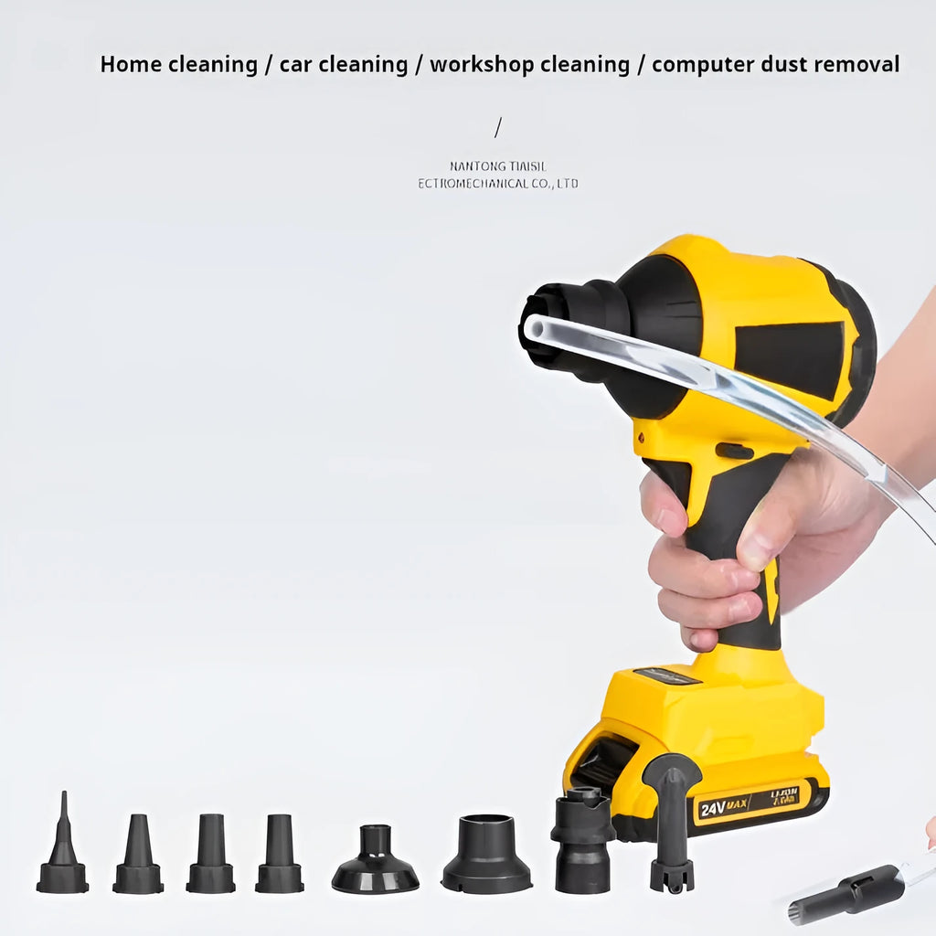Yellow portable lithium battery dust gun with accessories for office and household cleaning