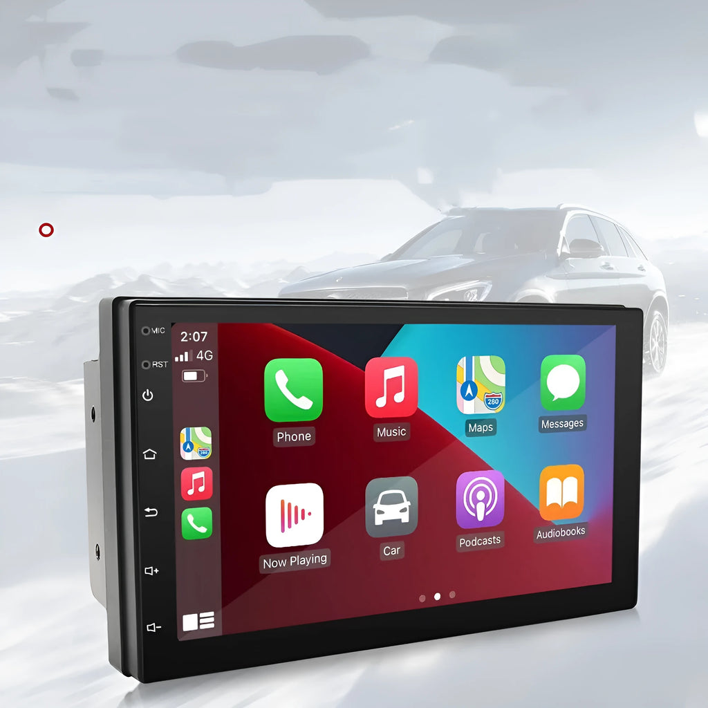 Universal car MP5 player with 7-inch touchscreen display showing navigation interface