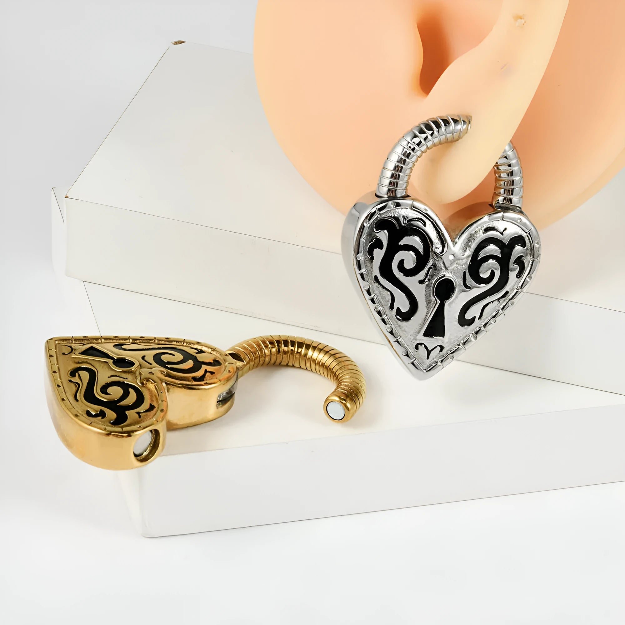 Gold and steel colour heart-shaped stainless steel fashion earrings for women