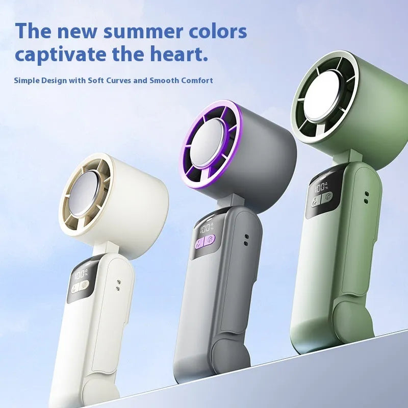 Y31 semiconductor folding digital display handheld refrigeration fan in rock gray with 199 speed settings