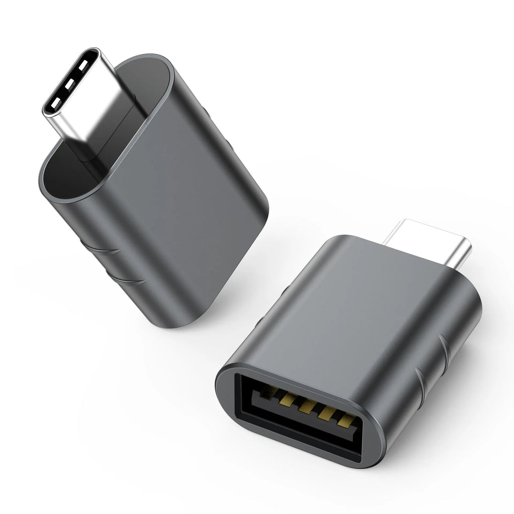 Zinc alloy USB data and charging converter adapter in champagne gold colour on a white background.