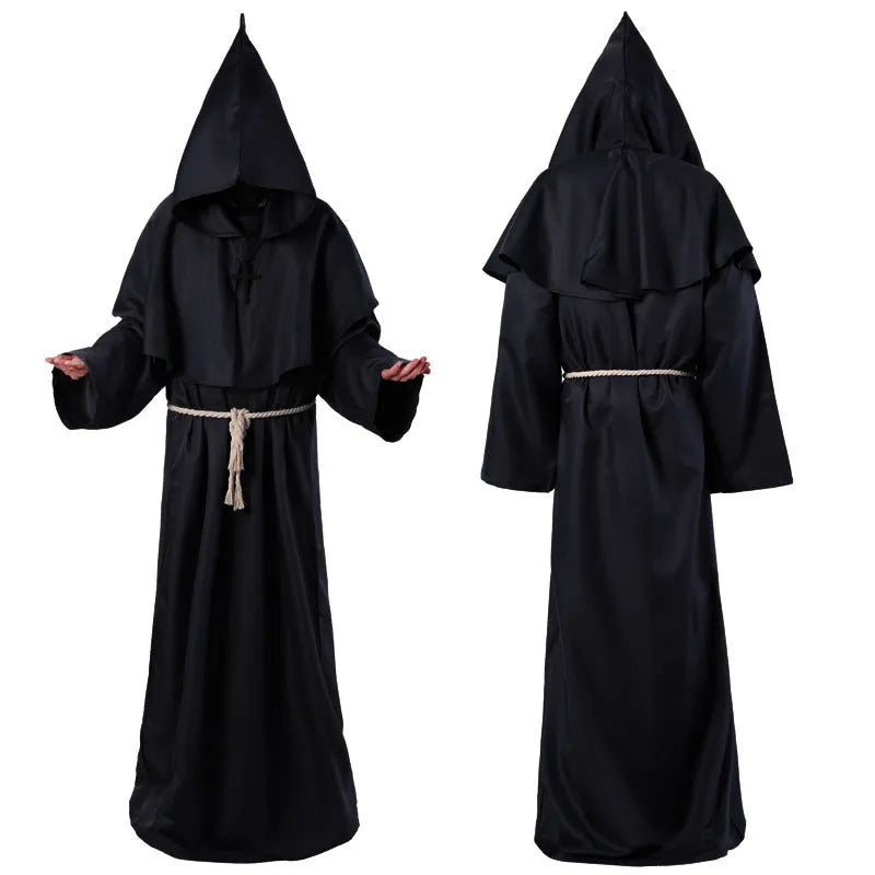Medieval friar wizard monk costume in wine red colour, adult size, made from polyester fabric