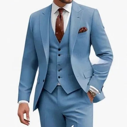 Men's slim fit three-piece suit in chemical fibre blend fabric for formal occasions