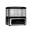 Silver stainless steel food dehydrator with 14-litre capacity and adjustable temperature controls