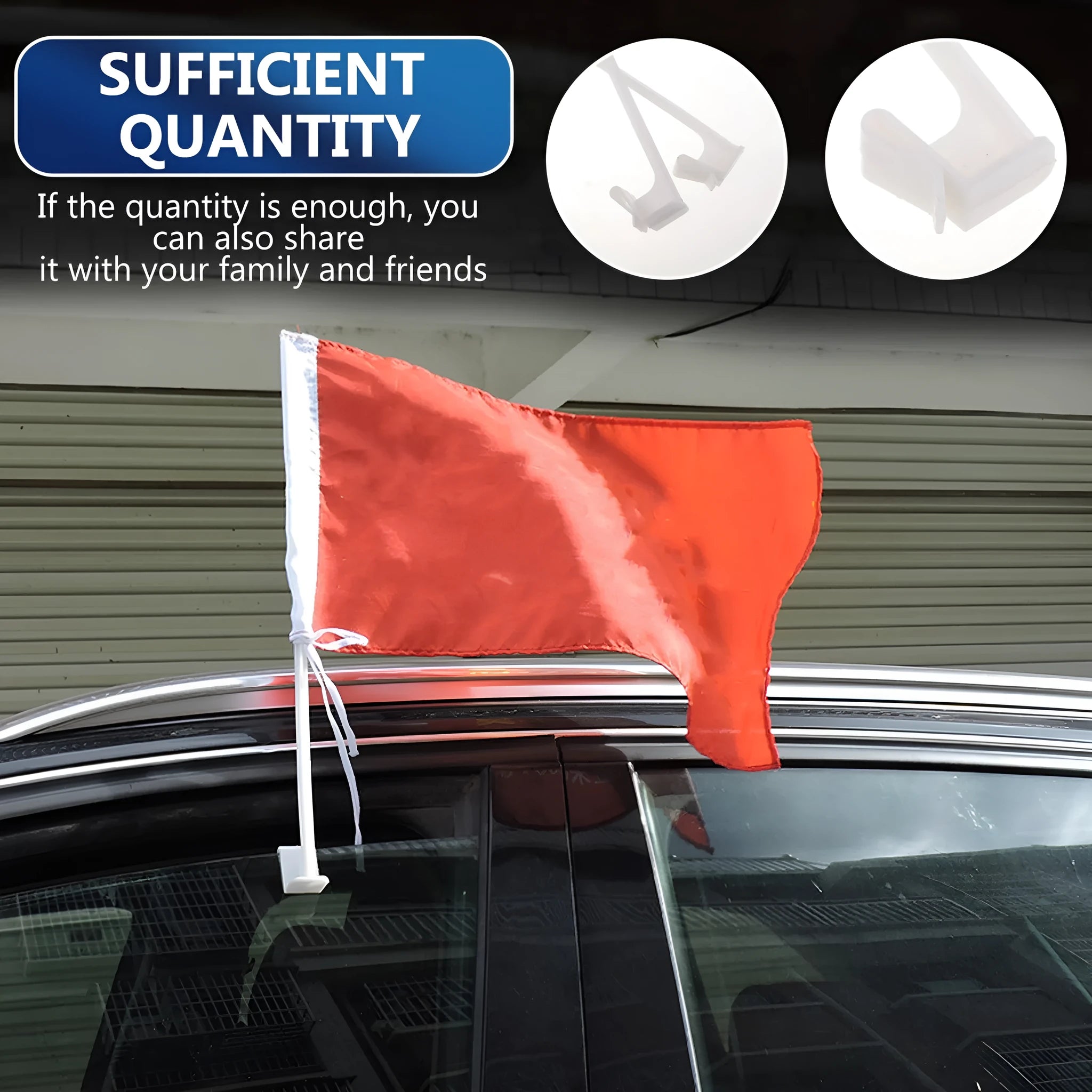 White PP plastic car window flag bracket set with 10 flag poles for vehicle display