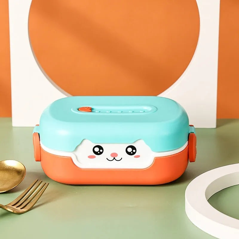 Square divided plastic lunch box with cartoon design in three colour options