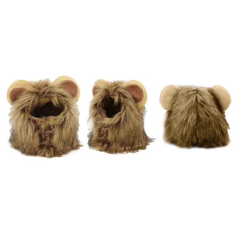 Lion mane wig for cats and small dogs with plush ears and fluffy artificial hair